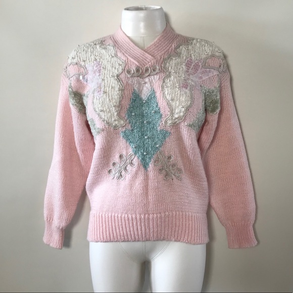 Vintage JACLYN SMITH Pastel Pink Blue Knit Sweater - Picture 2 of 6